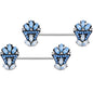 14G 5/8 Blue White Faux Opal Ornate Barbell Nipple Ring Set
