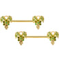 14G 9/16 Green Gem Gold Tone Bunch Grapes Barbell Nipple Ring Set