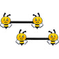 14G 9/16 Black Yellow Winking Bee Barbell Nipple Ring Set