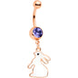 Purple Gem Rose Gold Tone Glow in Dark Easter Bunny Dangle Belly Ring