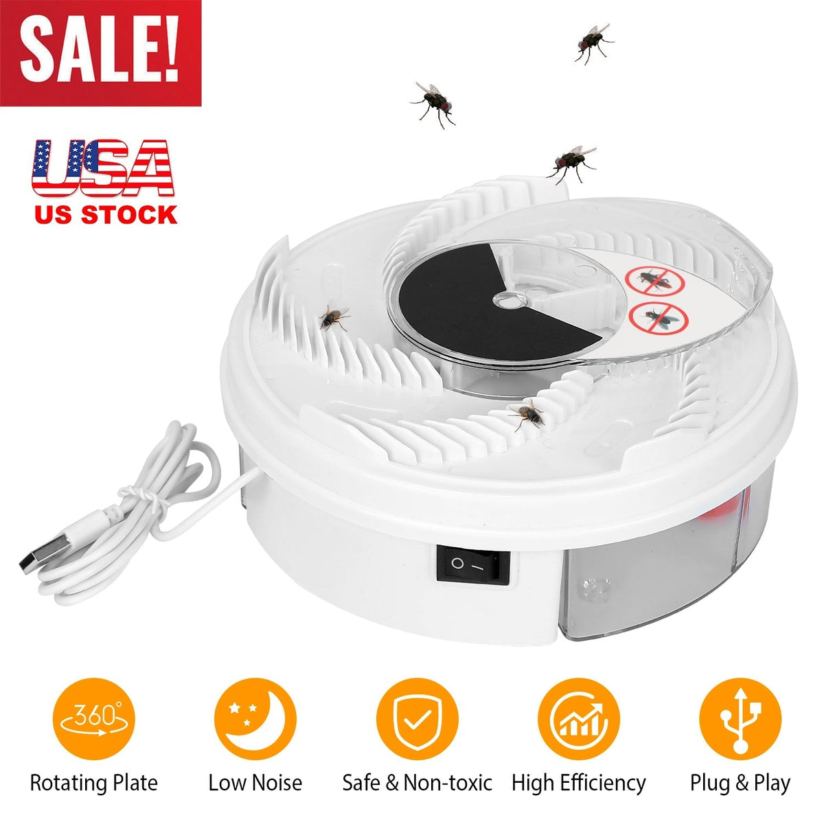 USB Powered Electric Fly Trap Automatic Flycatcher Rotating Fly Pest Repellent Tool For Home Kitchen Restaurant