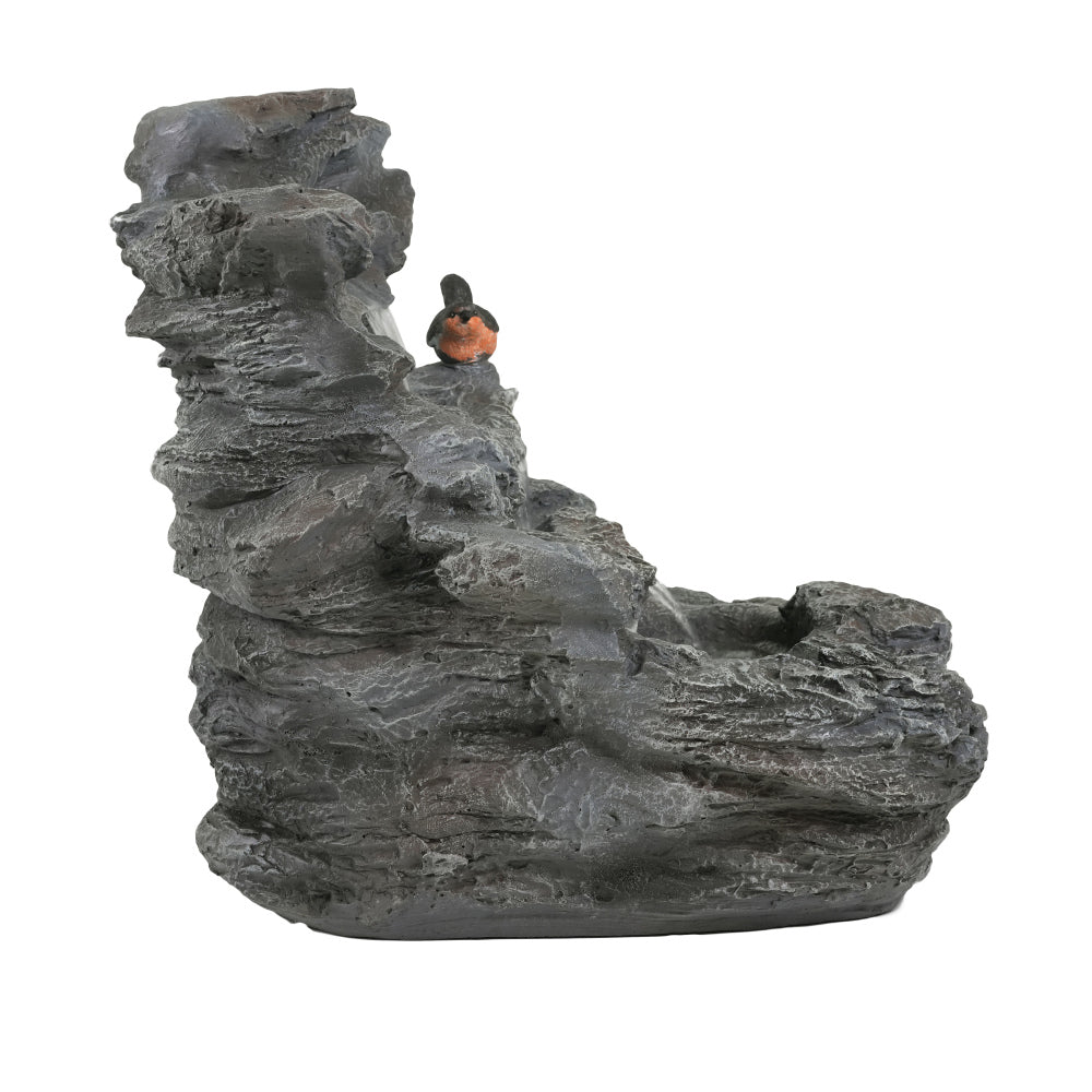 4-Tier Concrete Rock Waterfall Fountain with LED Lights | 20.8" Outdoor Garden Fountain with Adjustable Flow