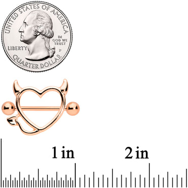 14G 5/8 Rose Gold Tone Devil Heart Valentine Nipple Shield Set