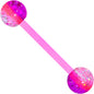 Pink Purple UV Glow Flexible Acrylic Barbell Tongue Ring