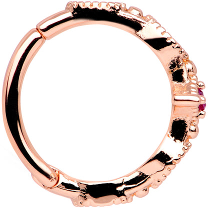 16G 3/8 Red Gem Rose Gold Tone Regal Cats Eye Hinged Segment Ring