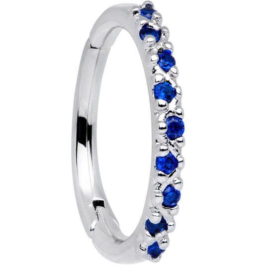 16G 3/8 Blue CZ Gem Zig Zag Hinged Segment Ring