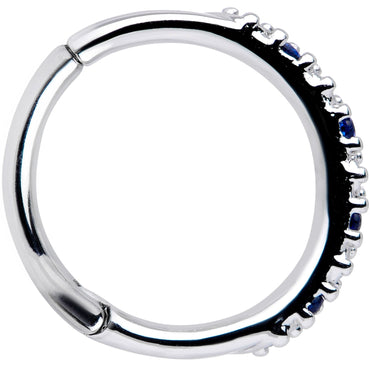 16G 3/8 Blue CZ Gem Zig Zag Hinged Segment Ring