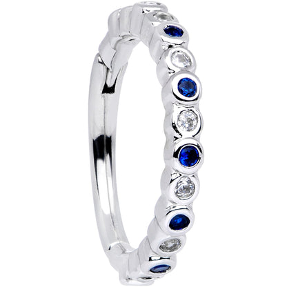 16G 3/8 Clear Blue CZ Gem Classic Circles Hinged Segment Ring