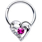 16G 3/8 Clear Pink Gem Swirling Heart Valentines Day Septum Ring