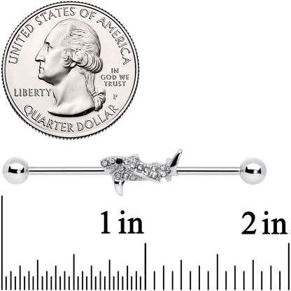14G Clear Black Gem Shark Industrial Barbell 38mm