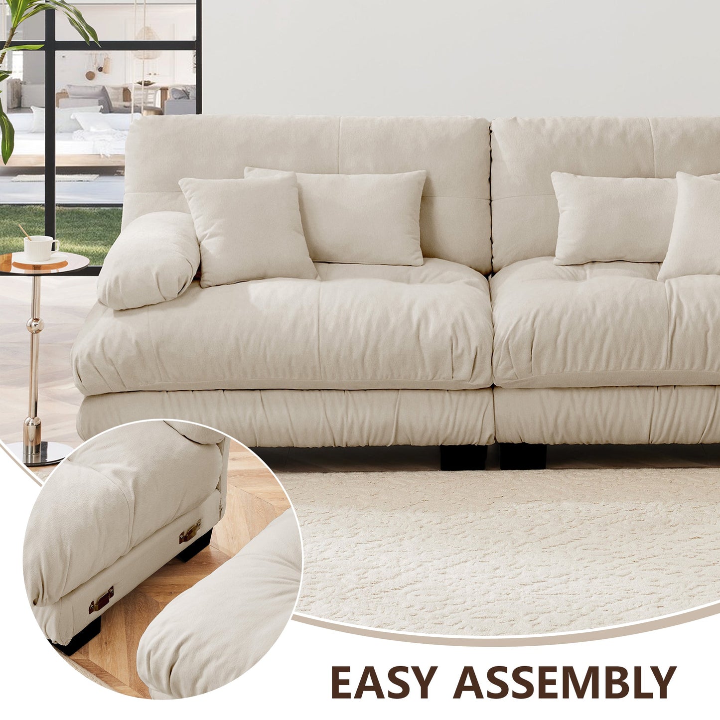 Sectional Sofa Cloud Style Chenille Light Coffee 2 Seat Convertible
