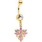 Clear Pink CZ Gem Gold Tone Classic Cross Dangle Belly Ring