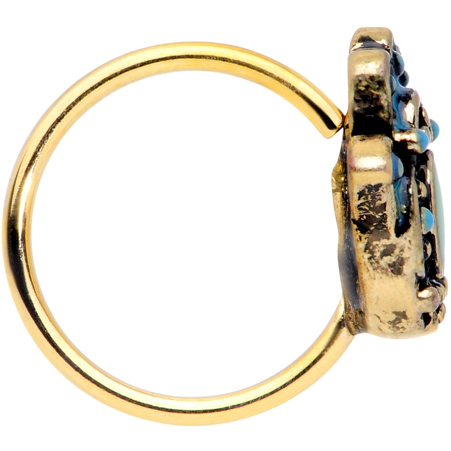 20G 5/16 Gold Tone Aqua Ornate Hamsa Hand Nose Hoop