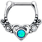 16G 3/8 Green Synthetic Opal Winged Heart Cartilage Clicker