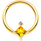 16G 3/8 Yellow Clear Gem Gold Tone Rhombus Septum Ring
