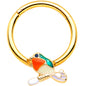 16G 3/8 Green Gem Gold Tone Perched Bird Septum Ring