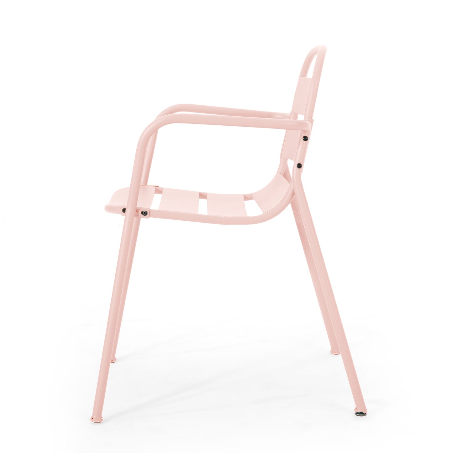 Outdoor Bistro Set 3 Piece Iron Matte Pink Slat Chairs