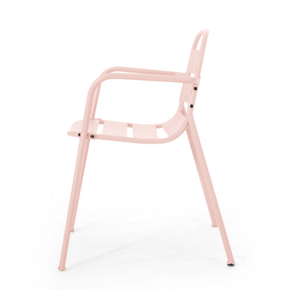 Outdoor Bistro Set 3 Piece Iron Matte Pink Slat Chairs