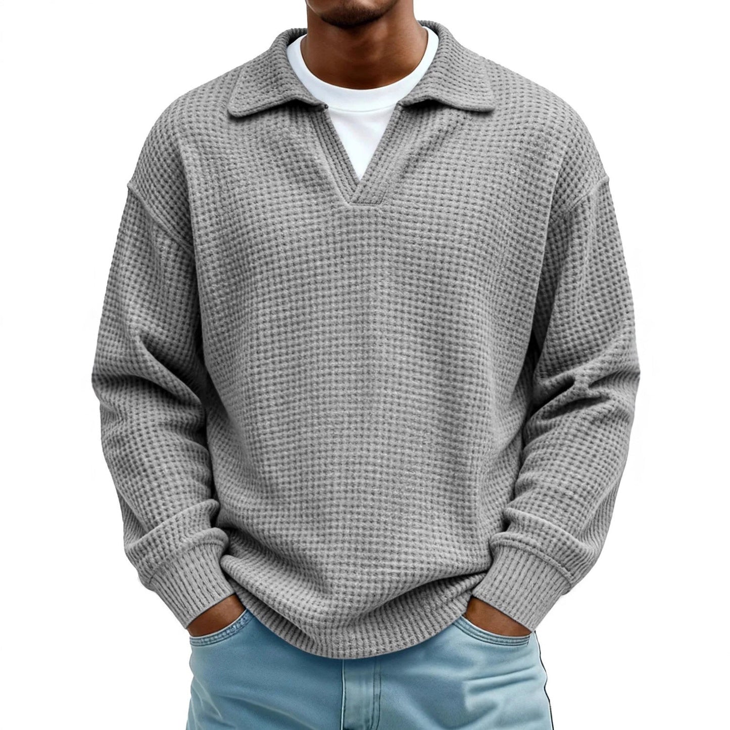 Waffle-Paneled Polo Shirt Mens Lapel Knitwear