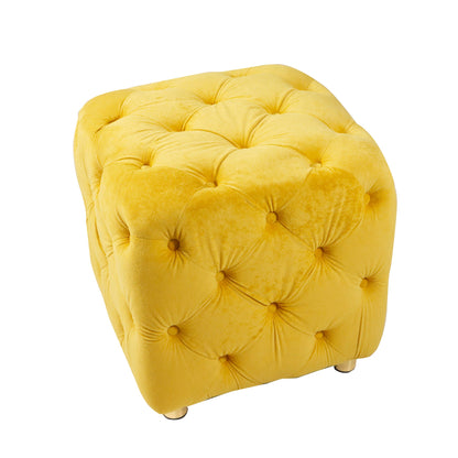Yellow Modern Velvet Upholstered Ottoman Small Cube 18.11x18.11x18.9