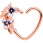 18G 3/8 Rose Gold Tone Blue Flower Heart Right Closure Ring