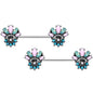 14G 9/16 Blue Green Pink Gem Fan Barbell Nipple Ring Set