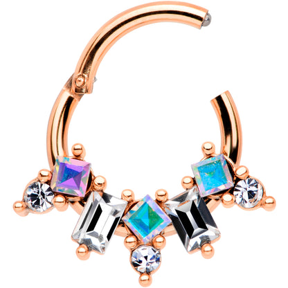 16G 5/16 Aurora CZ Gem Rose Gold Tone Fan Hinged Segment Ring