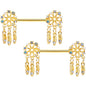 14G 5/8 Aurora CZ Gem Gold Tone Dreamcatcher Barbell Nipple Ring Set