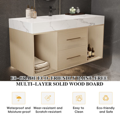 39.4'' Floating Bathroom Vanity with Ceramic Sink, 2 Soft Close Drawers