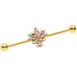 14G Clear Pink CZ Gem Gold Tone Pretty Industrial Barbell 38mm
