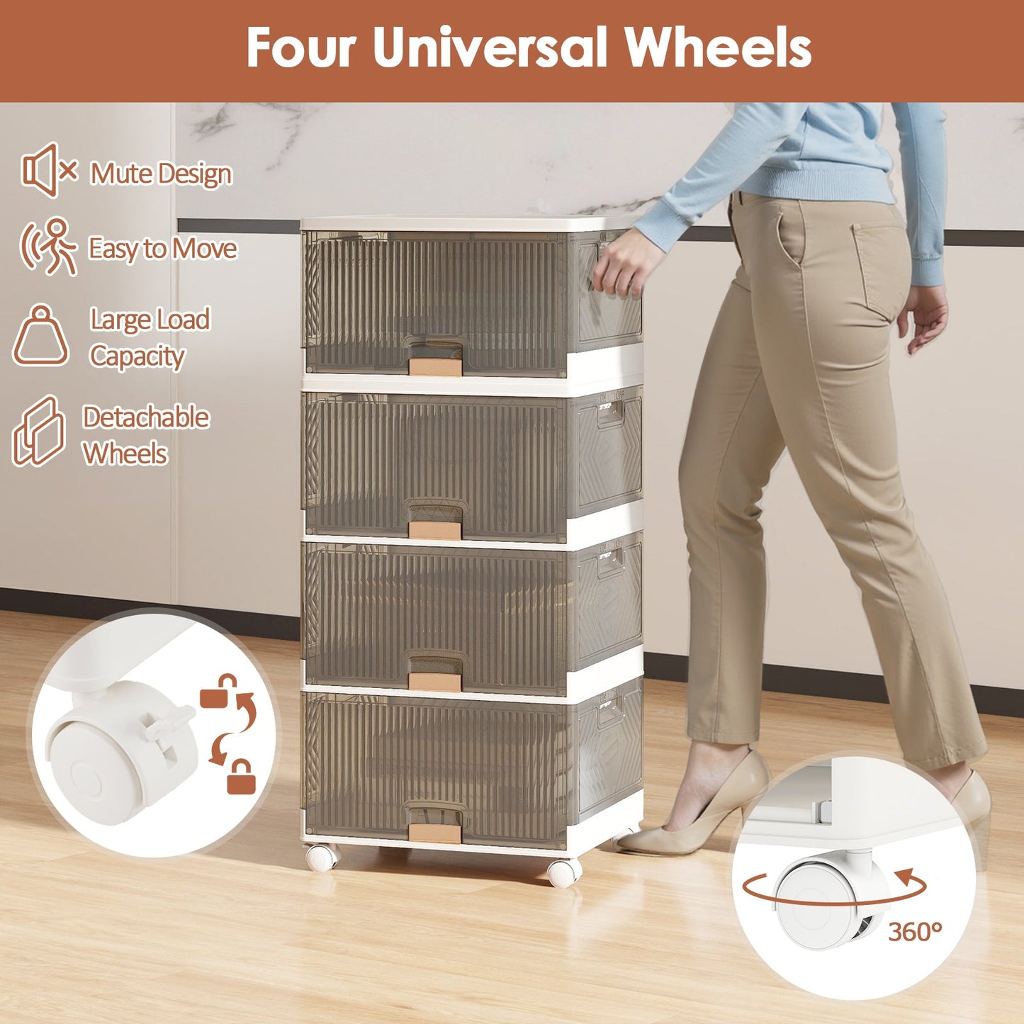 3/4/5/6-Cube Stackable Storage Bins with Detachable Wheels