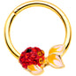 16G 3/8 Red Gem Gold Tone Blowfish Hinged Segment Ring
