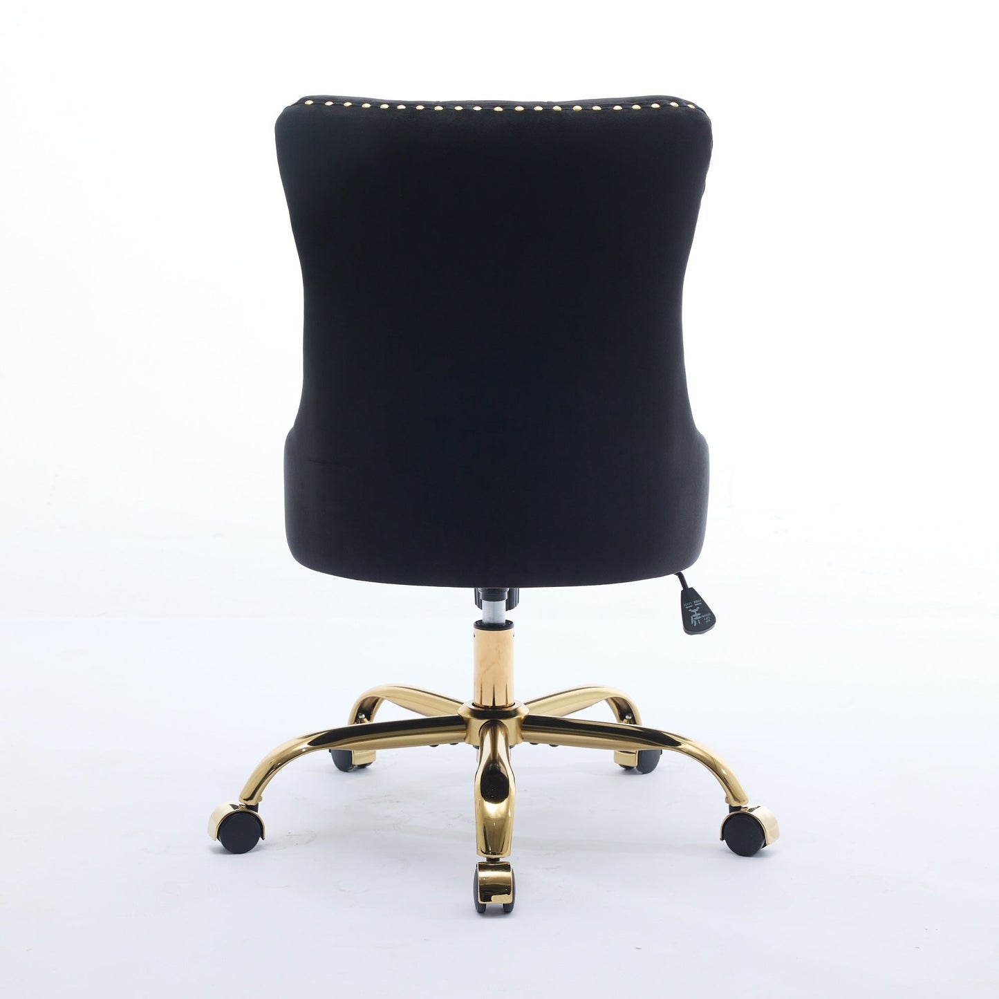 Swivel Office Chair Velvet Black Tufted Button Gold Metal Base 24.8x38.6 In