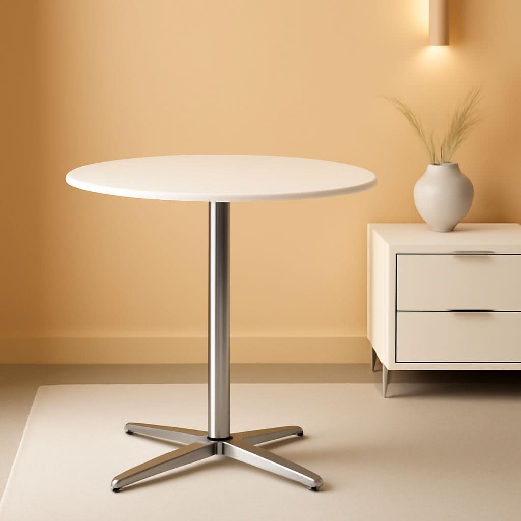 White Round Pub Table With Sturdy Crossbase 39 Inches