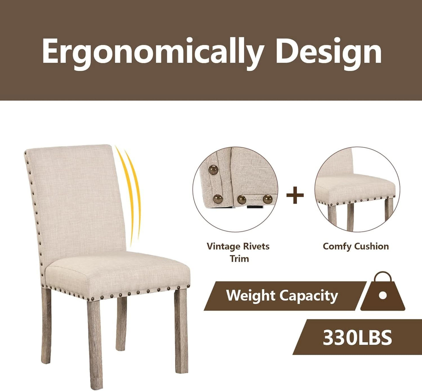 Rustic Dining Table Set Six NailheadAccents Chairs