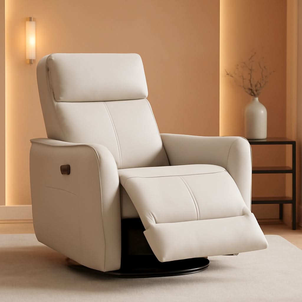 Beige Power Recliner With USB Port And Glider Rocker