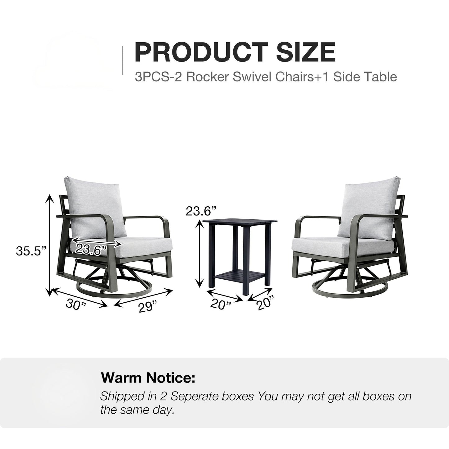 Outdoor Swivel Chair Set Aluminum Dark Gray Side Table