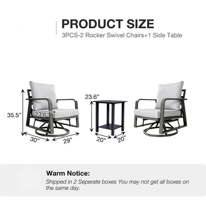 Outdoor Swivel Chair Set Aluminum Dark Gray Side Table