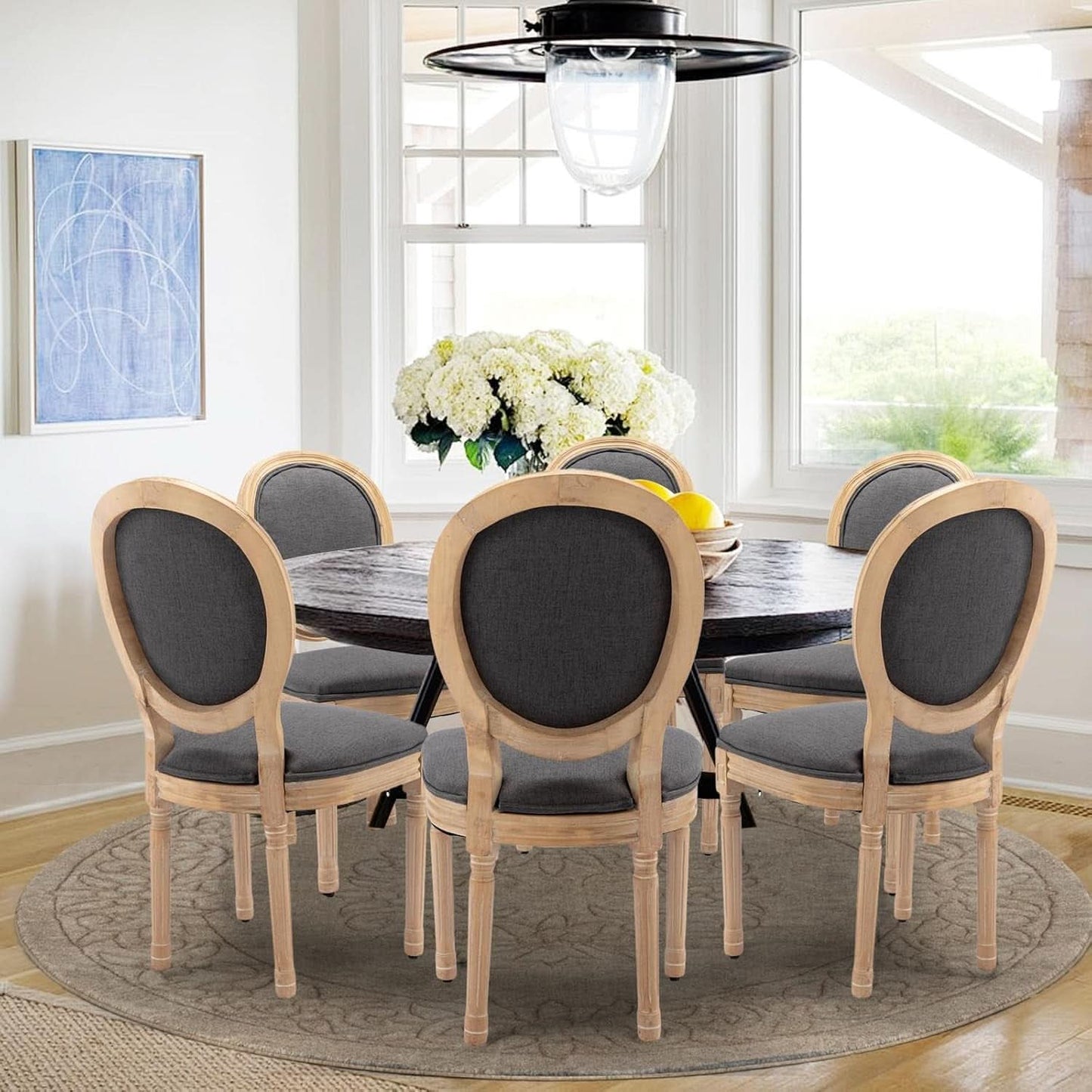 Upholstered Dining Chairs Set Of 6 Grey Fabric Oval Back