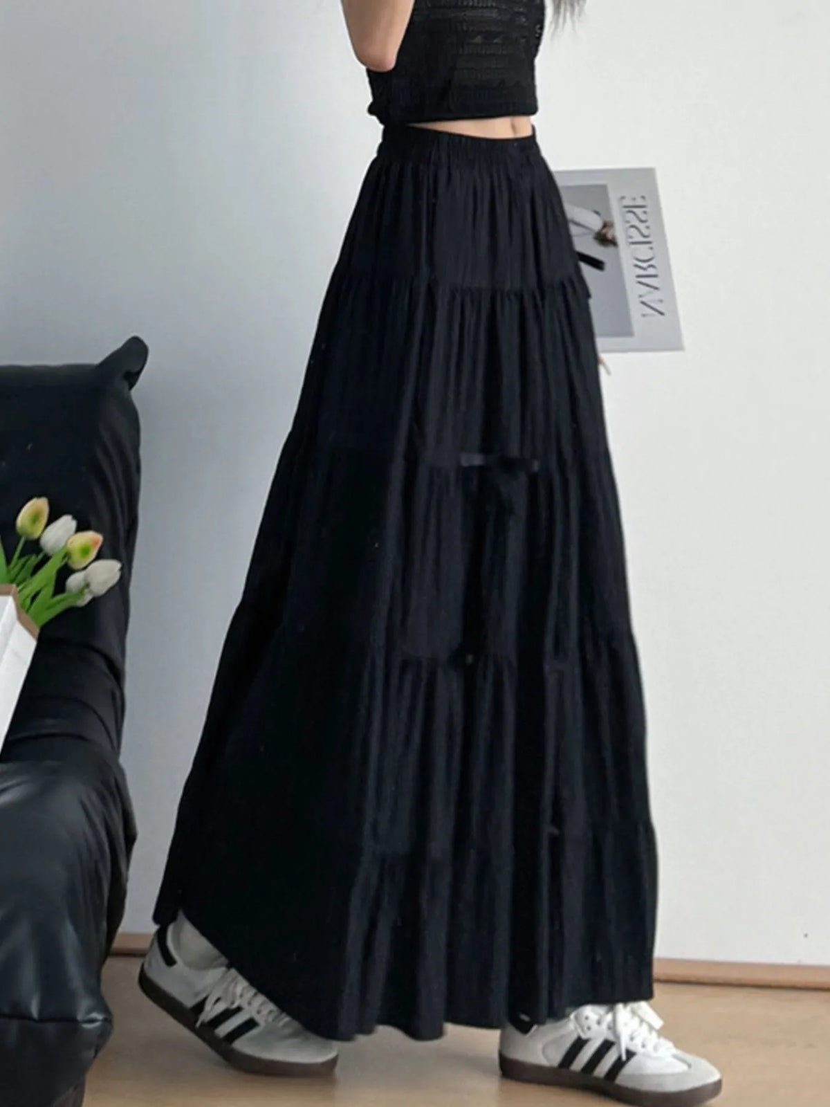Tiered Elastic Waist Maxi Skirt