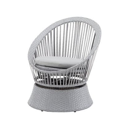 Modern Silver Grey Swivel Wicker Lounge Chair Set with PE Rattan and Iron