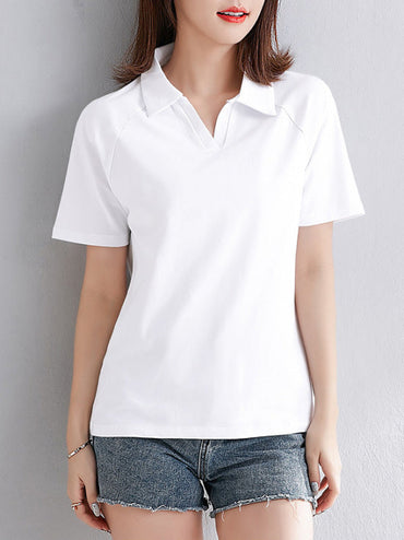 Women's Cotton Short Sleeve Polo Shirt - Comfortable Casual Top