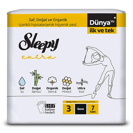 Sleepy Extra Hygienic Pads - Natural Bamboo, Organic Cotton, Ultra-Thin for Overnight Comfort - 7 Count (Size 3)