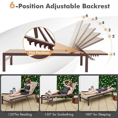 6-Position Chaise Lounge Chairs with Rustproof Aluminium Frame