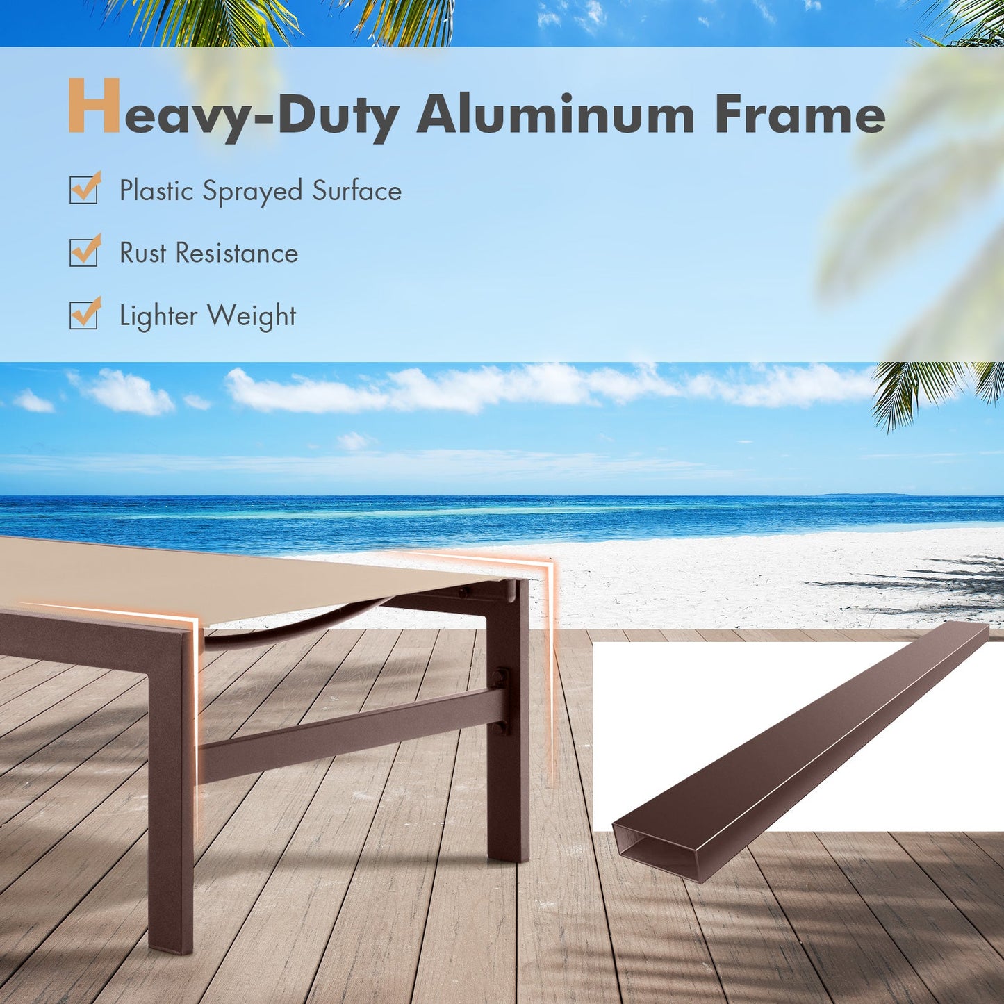6-Position Chaise Lounge Chairs with Rustproof Aluminium Frame