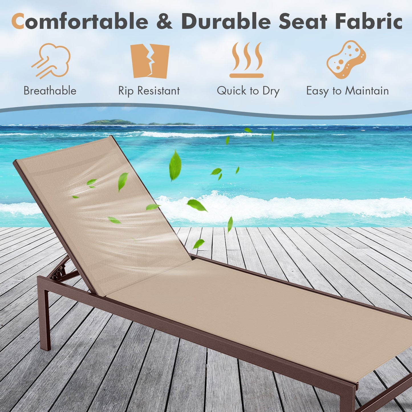 6-Position Chaise Lounge Chairs with Rustproof Aluminium Frame