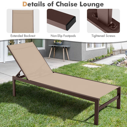 6-Position Chaise Lounge Chairs with Rustproof Aluminium Frame