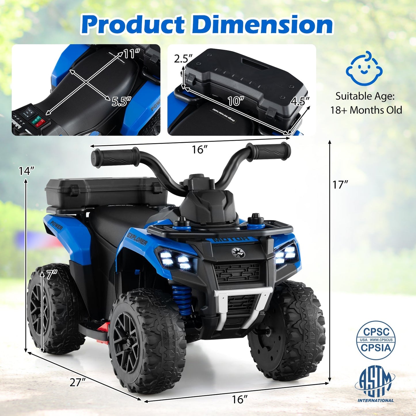 6V Kids Ride On ATV with Spray Function and Storage Box with Music