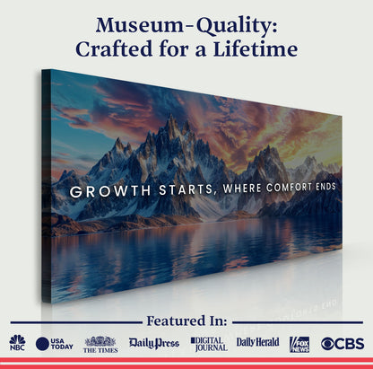 Growth Starts Where Comfort Ends Motivational Wall Sign