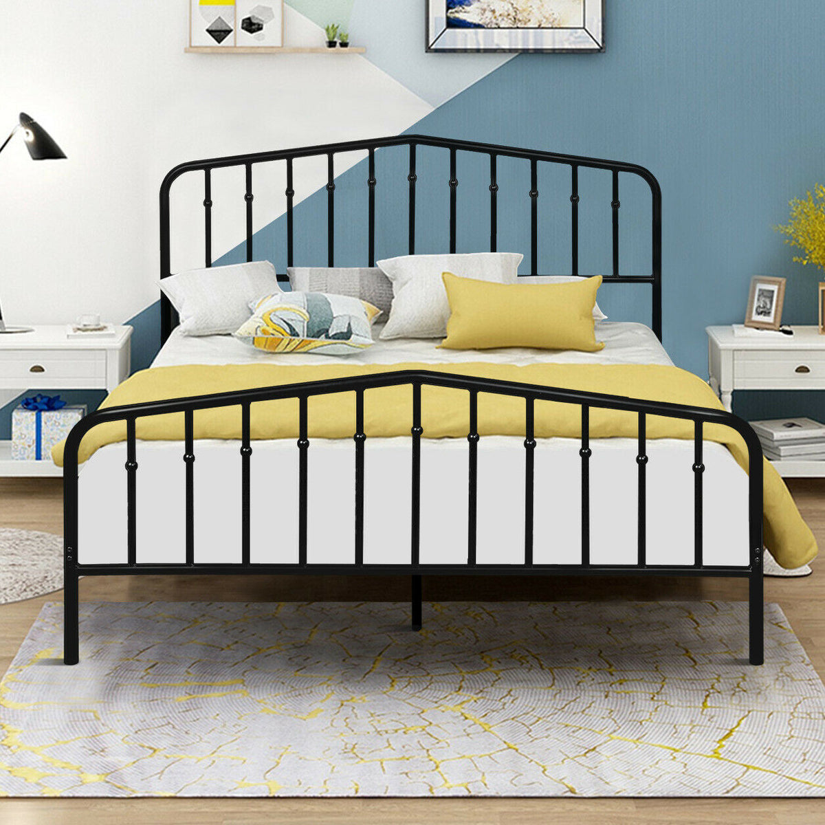 Queen Size Metal Bed Frame Slat Platform
